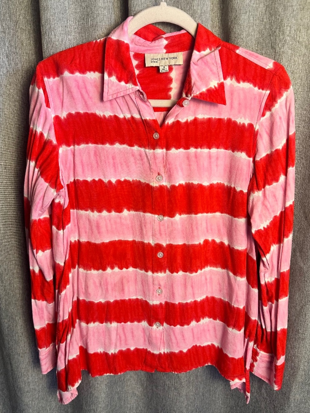 Jones New York Sport Pink Red Tie Dye Button Down Shirt Medium